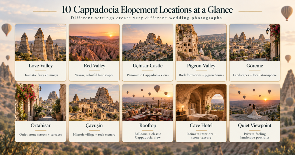 Couple posing for elopement photography in Cappadocia